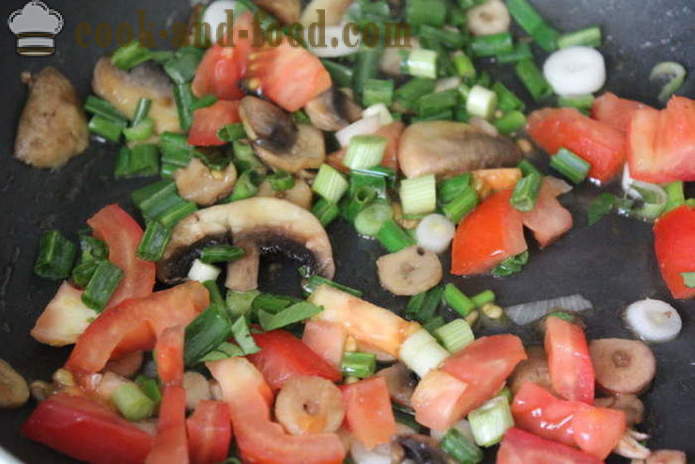 Makaron z pomidorami, bazylią i grzybami - jak gotować makaron grzybowa z bazylią i pomidorami, krok po kroku przepis zdjęć