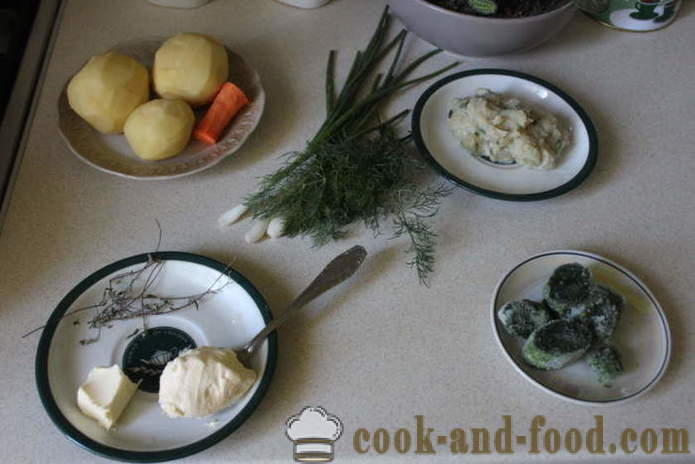 Zupa szpinak ze śmietaną i kluskami - jak gotować zupę ze szpinakiem zamrożone, krok po kroku przepis zdjęć