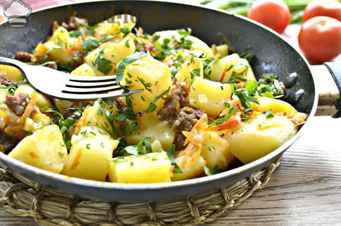 Ziemniaki duszone z mięsem i warzywami - jak gotować pyszne ziemniaki na patelni, krok po kroku przepis zdjęć