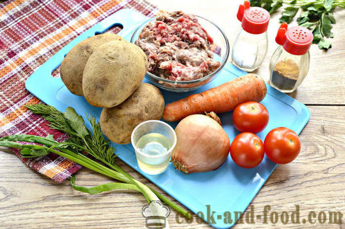 Ziemniaki duszone z mięsem i warzywami - jak gotować pyszne ziemniaki na patelni, krok po kroku przepis zdjęć