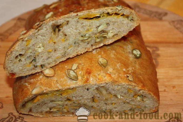 Pełnoziarnisty chleb z nasion słonecznika z dyni - Jak zrobić chleb z mąki pszennej z pieca, z krok po kroku przepis zdjęć