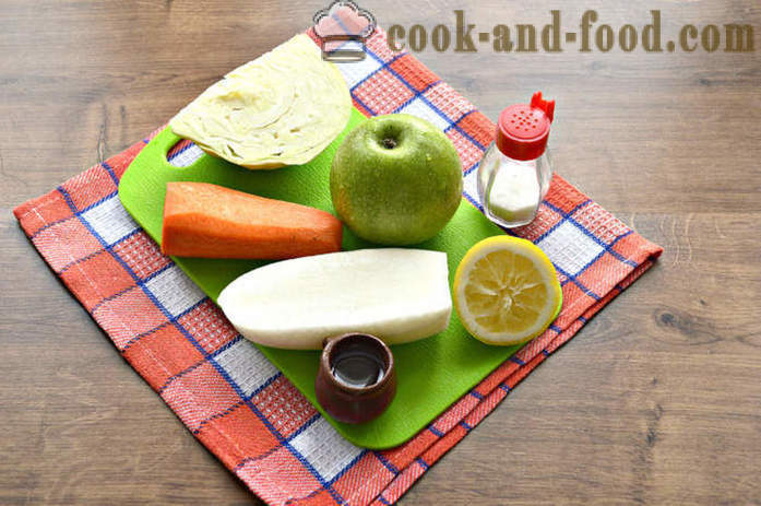 Sałatka z daikon rzodkiew i marchew, jabłka i kapusta - jak przygotować sałatkę z daikon rzodkiew i masła, z krok po kroku przepis zdjęć