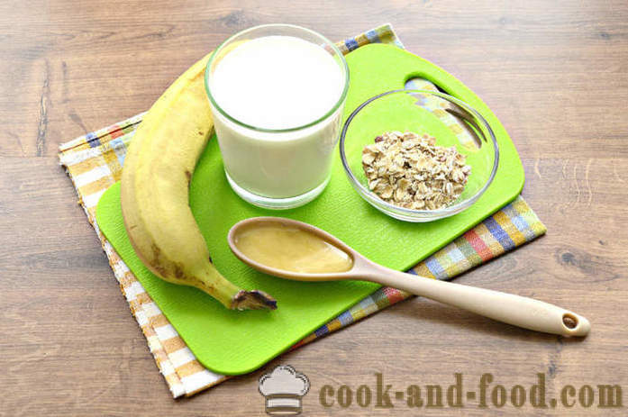 Banana smoothie z płatków owsianych - Jak zrobić smoothie bananowy z mleka i płatków owsianych w blenderze, krok po kroku przepis zdjęć