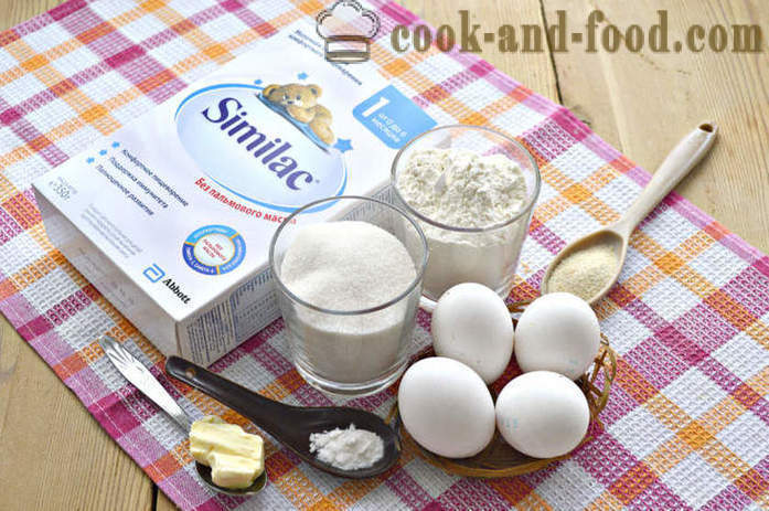 Prosty przepis na ciasto z żywności dla niemowląt w piekarniku - jak gotować szybki placek z mieszaniny sproszkowanego mleka, krok po kroku przepis zdjęć