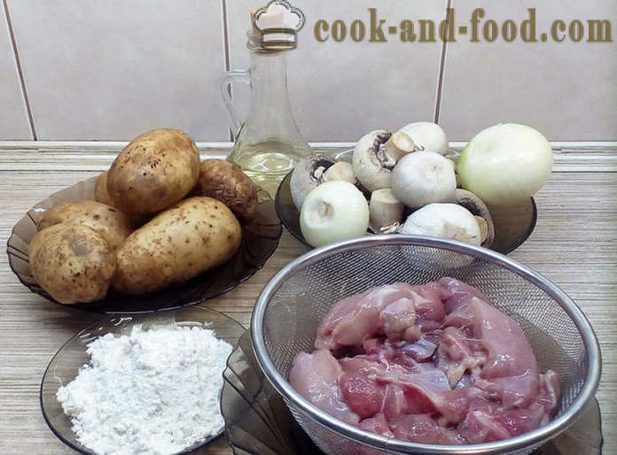Smaczne pieczony z ziemniakami w piecu - jak gotować pieczeń z ziemniakami, mięsem i grzybami, krok po kroku przepis zdjęć