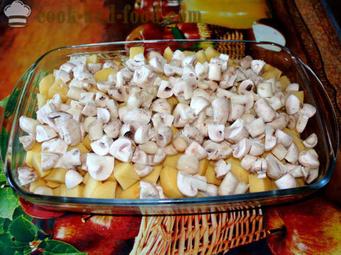 Ziemniaki z grzybami pieczone w piekarniku - jak pieczonych ziemniaków z grzybami, krok po kroku przepis zdjęć
