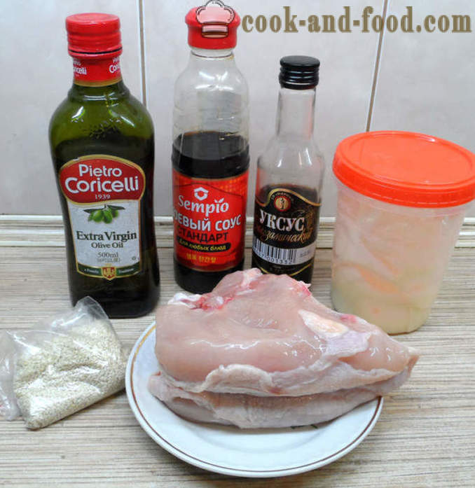 Pyszne kurczaka z sezamem i sosem sojowym - zarówno smaczne gotować kurczaka w piekarniku, z krok po kroku przepis zdjęć