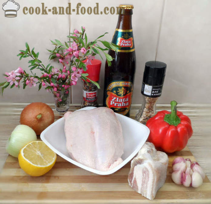 Larded pierś z kurczaka w piwie - jak gotować piersi kurczaka w piekarniku, z krok po kroku przepis zdjęć