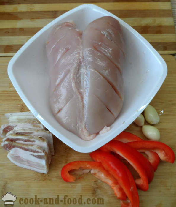 Larded pierś z kurczaka w piwie - jak gotować piersi kurczaka w piekarniku, z krok po kroku przepis zdjęć