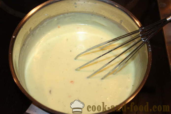 Lasagne z kurczakiem i sosem serowym i mleka - jak gotować lasagne w domu w piecu, z krok po kroku przepis zdjęć