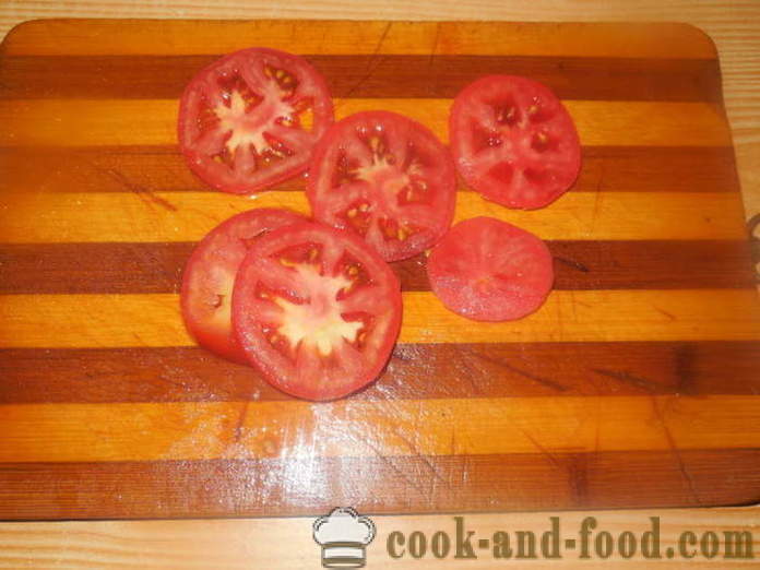 Mięso z pomidorami i serem w piecu - jak gotować soczyste mięso w piekarniku, z krok po kroku przepis zdjęć