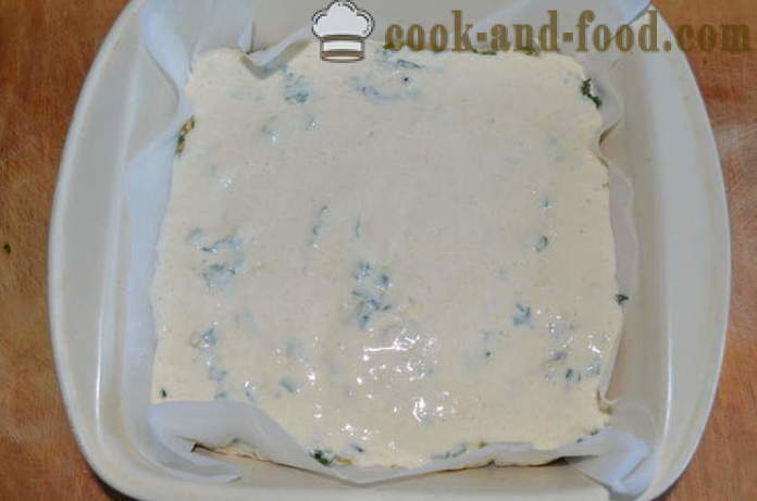 Szybkie ciasto wypełniacz na jogurt ze szpinakiem, jajkiem i szczypiorkiem - jak przygotować galarecie ciasto z kefirem, krok po kroku przepis zdjęć