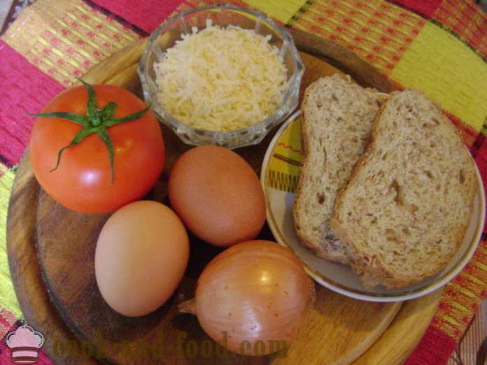 Jajecznica po włosku - jak gotować jajecznicę z pomidorami, serem i chlebem, z krok po kroku przepis zdjęć