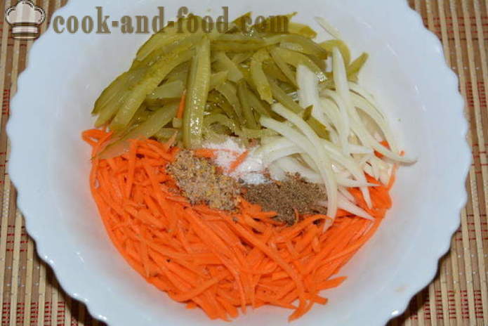 Prosta sałatka z koreańskiej marchewki i ogórka - jak gotować koreański sałatka z marchewki i ogórków, z krok po kroku przepis zdjęć
