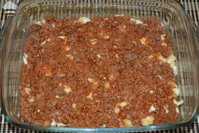 Makaron zapiekanka z mięsem mielonym i sosem beszamelowym - jak gotować makaron zapiekankę w piekarniku, z krok po kroku przepis zdjęć