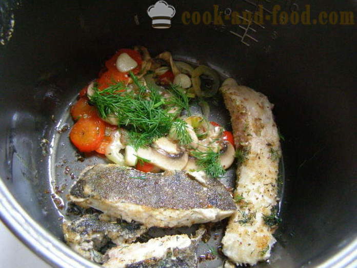 Smażone flądry w multivarka z warzyw i grzybów - zarówno smaczne gotować flądry w multivarka, krok po kroku przepis zdjęć