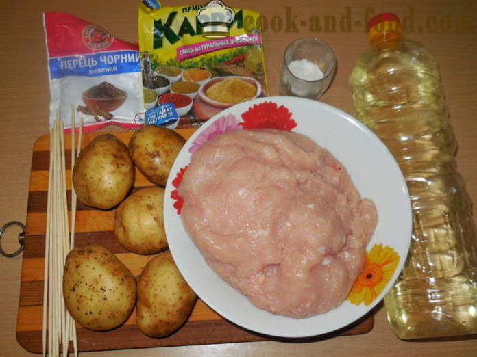Ziemniaki z mielonym mięsem pieczone w piekarniku na szaszłyki - jak upiec ziemniaki z mielonym mięsem w piekarniku, z krok po kroku przepis zdjęć