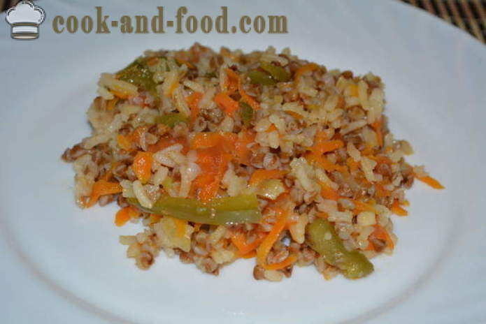 Kasha: Gryka z ryżem i warzywami na patelni - jak gotować gryki z ryżem dekorować razem, krok po kroku przepis zdjęć