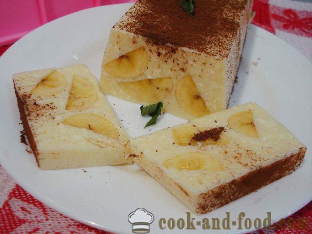 Deser twaróg z żelatyny i bananów bez pieczenia - Jak gotować deser sernik z żelatyny, krok po kroku przepis zdjęć