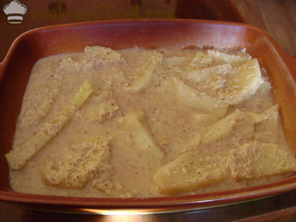 Ziemniaki pieczone w sosie śmietanowym - zarówno smaczne ziemniaki pieczone w piekarniku z zasmażaną skorupy, z krok po kroku przepis zdjęć