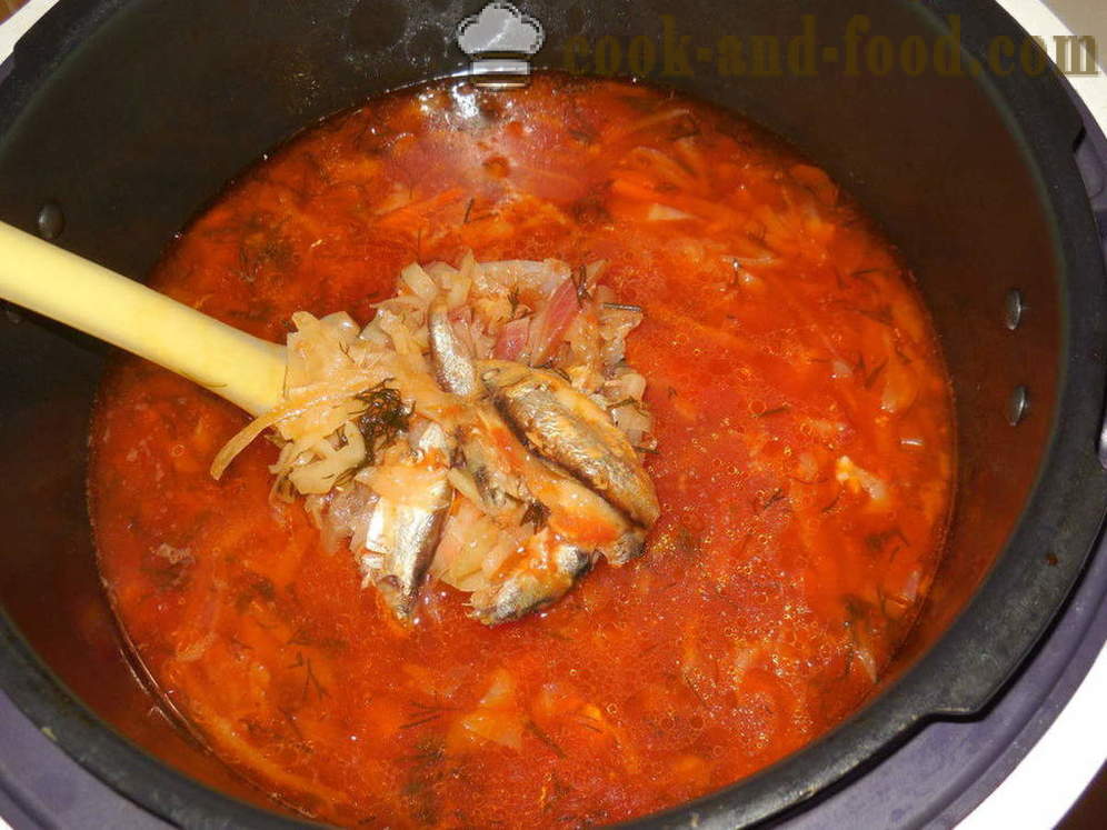Zupa jarzynowa z sardynek w sosie pomidorowym w multivarka - jak ugotować zupę warzywną z anchois, krok po kroku przepis zdjęć