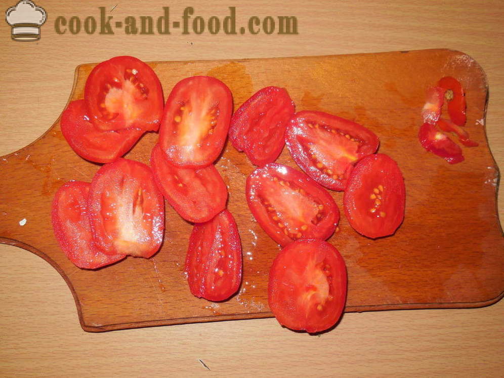 Bakłażan zapiekany z mięsem i pomidorami - jak pieczony bakłażan z mięsem w piekarniku, z krok po kroku przepis zdjęć