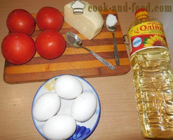 Oryginalne jajecznica lub pomidory w pysznych pomidorów z jajkiem i serem - Jak gotować jajecznicę, krok po kroku przepis zdjęć