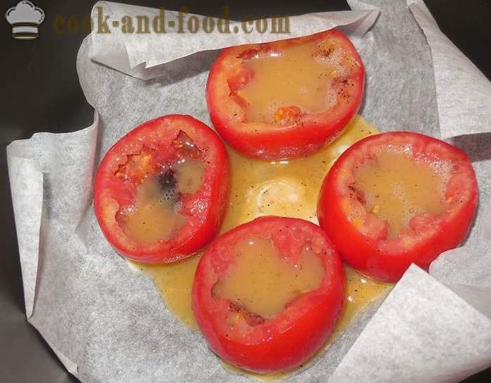 Oryginalne jajecznica lub pomidory w pysznych pomidorów z jajkiem i serem - Jak gotować jajecznicę, krok po kroku przepis zdjęć
