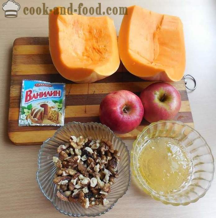 Miód deser pieczone dyni, jabłek i orzechów - Jak gotować deser z dyni przepis ze zdjęciem