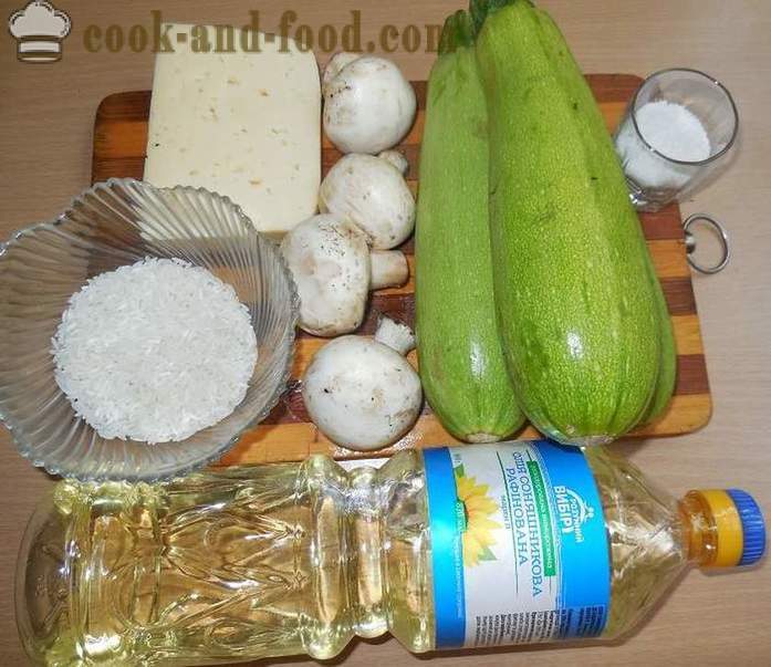 Cukinia pieczone w piekarniku z mielonym mięsem: ryż z pieczarkami i serem - Jak gotować nadziewane cukinia w piekarniku, z krok po kroku przepis zdjęć