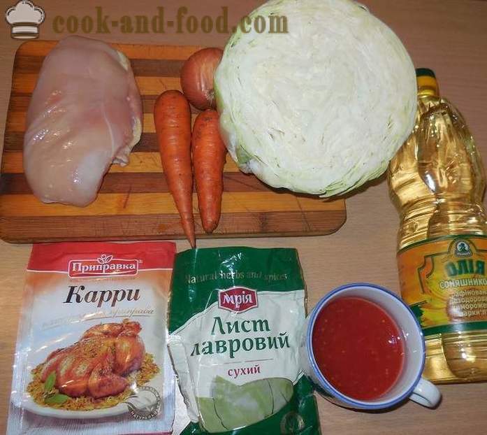 Duszona kapusta z kurczakiem, warzywami i curry - jak gotować kapustę duszona z mięsem z kurczaka - krok po kroku przepis zdjęć