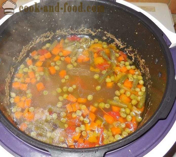 Pyszna zupa jarzynowa z mięsem w multivarka - krok po kroku przepis ze zdjęciami jak ugotować zupę warzywną z mrożonego groszku i zielona fasola