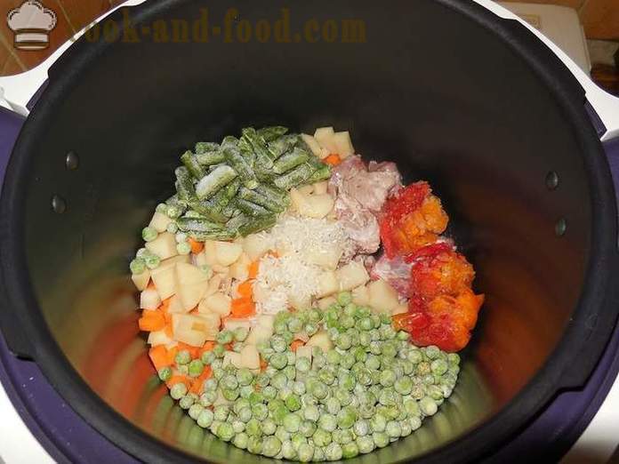 Pyszna zupa jarzynowa z mięsem w multivarka - krok po kroku przepis ze zdjęciami jak ugotować zupę warzywną z mrożonego groszku i zielona fasola