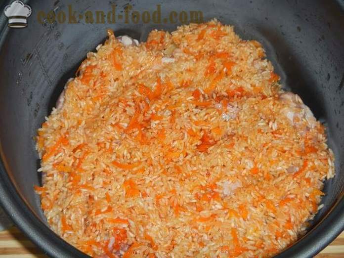 Mięso wieprzowe i ryż ostry w multivarka - jak gotować ryż z mięsem w multivarka, krok po kroku przepis ze zdjęciem.