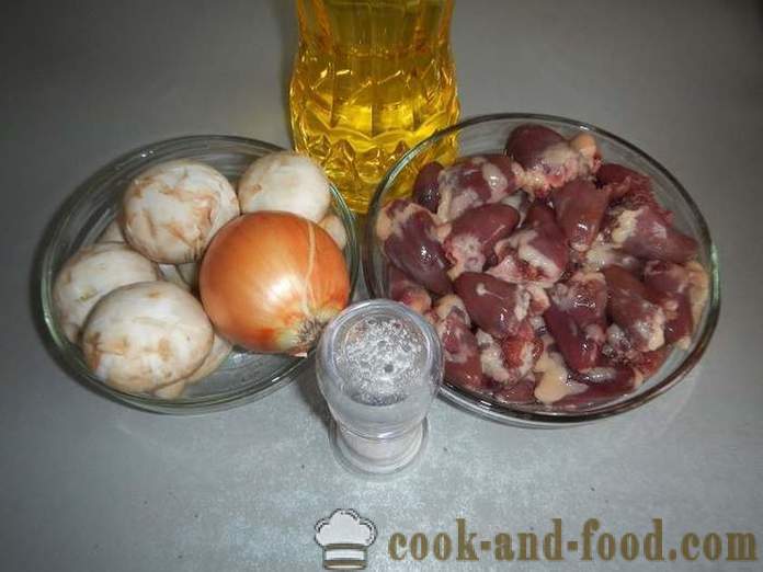 Serca z kurczaka duszony z grzybami - zarówno smaczne przygotować serca, krok po kroku, przepis ze zdjęciem