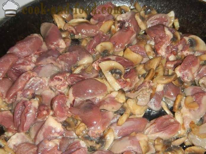 Serca z kurczaka duszony z grzybami - zarówno smaczne przygotować serca, krok po kroku, przepis ze zdjęciem